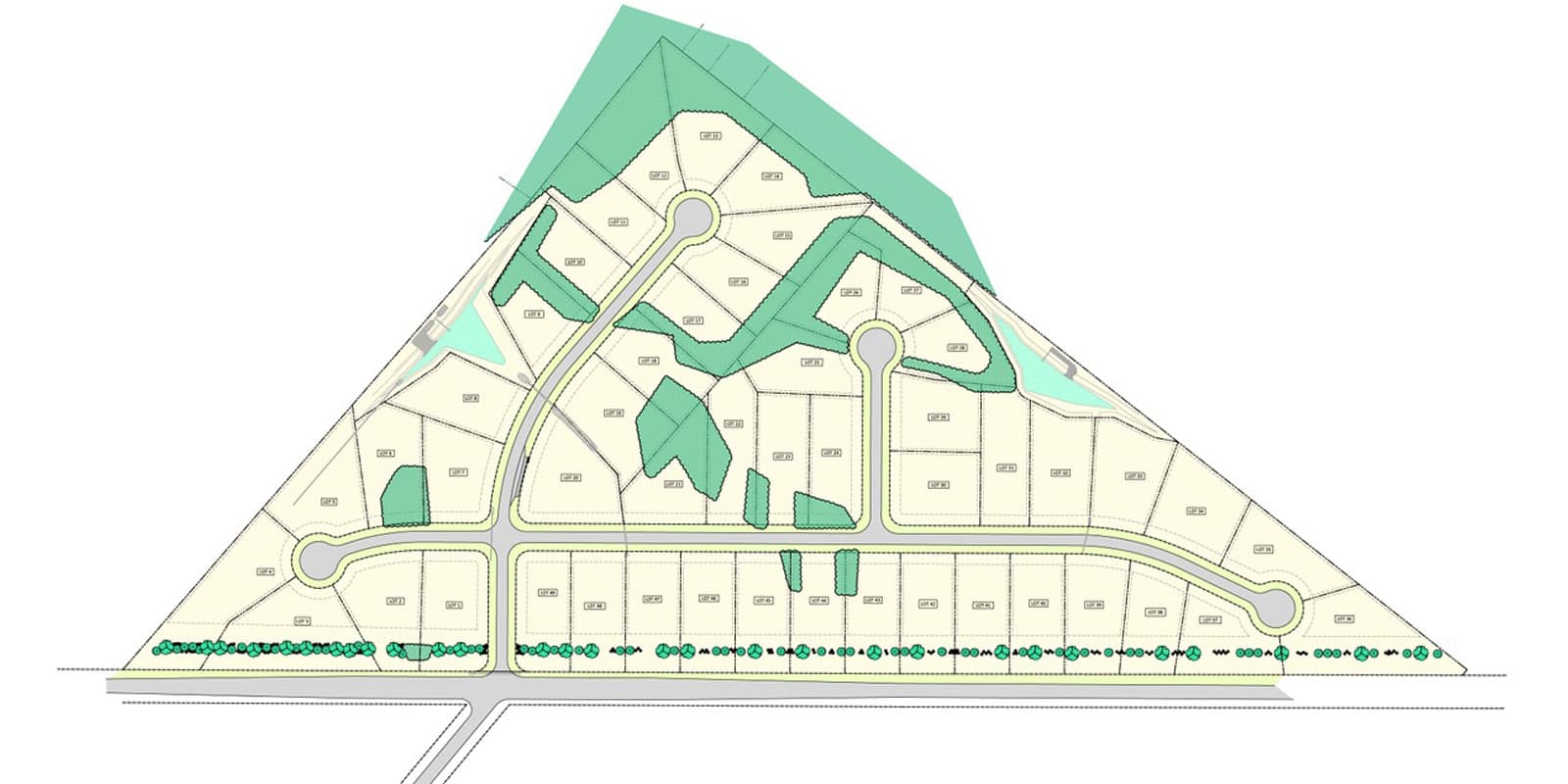 Residential subdivision site plan showing lot layout, roads, and cul-de-sacs for GPS grading